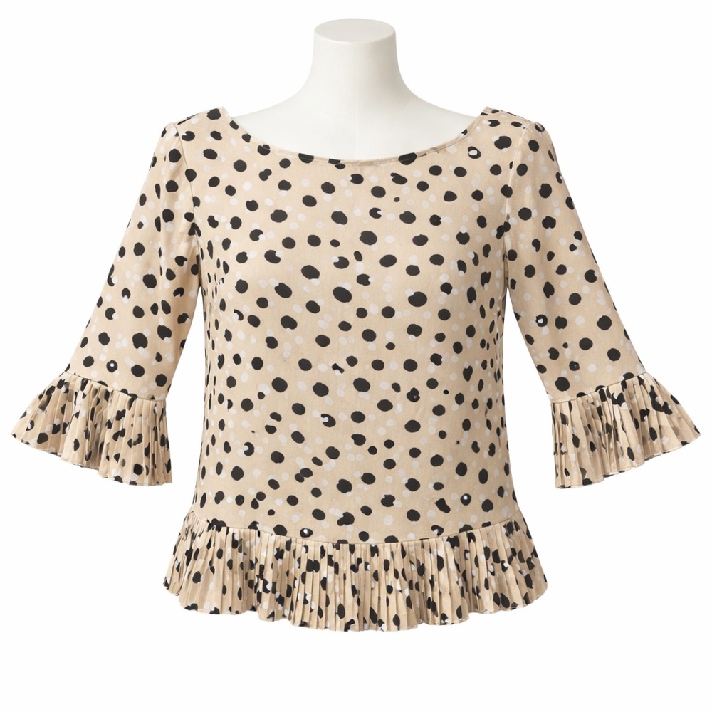 THE LIMITED Women's Beige & Black Polka Dot Pullover Blouse Sz S Office Siren
